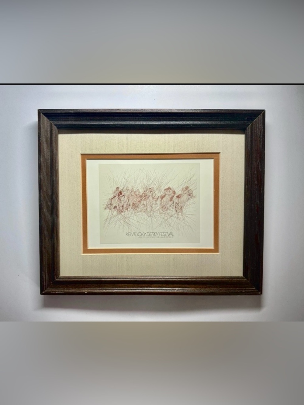1983 Vintage Kentucky Derby Art Framed Horse Racing Print Louisville Decor